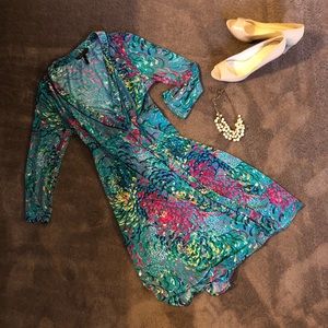 Blue and Green BCBG MaxAzria Wrap Dress Size Large